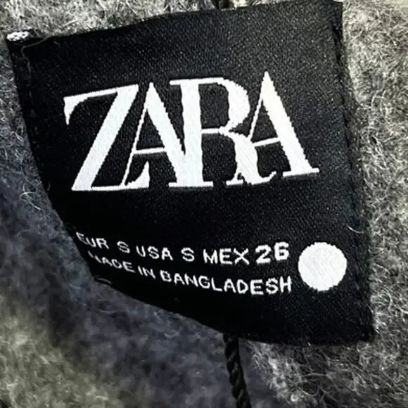 Zara Boucle Women's Gray Asymmetric Zip Collared Oversized Over Coat Jacket Sz S - Picture 7 of 8